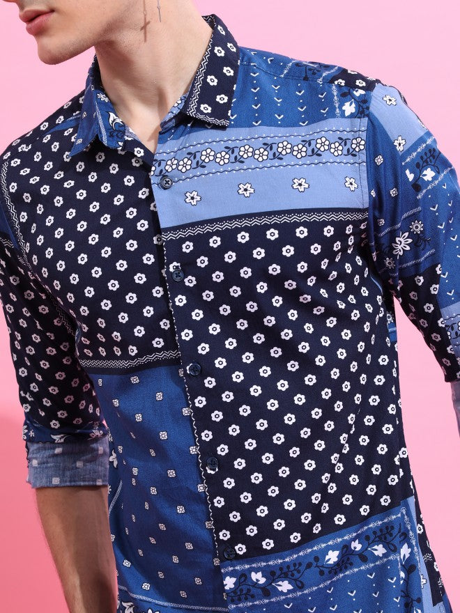 Ketch Men Blue Printed Slim Fit Casual Shirt - Blue - Image 5