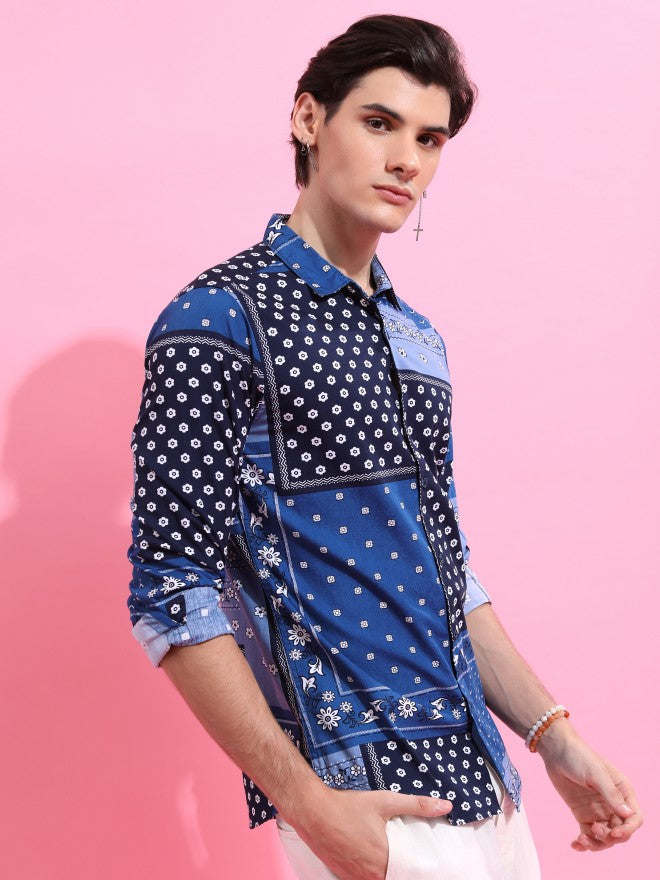 Ketch Men Blue Printed Slim Fit Casual Shirt - Blue - Image 6