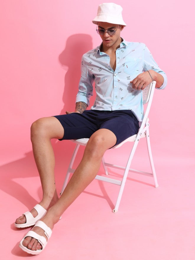 Ketch Men Light Blue Printed Slim Fit Casual Shirt - Blue - Image 2