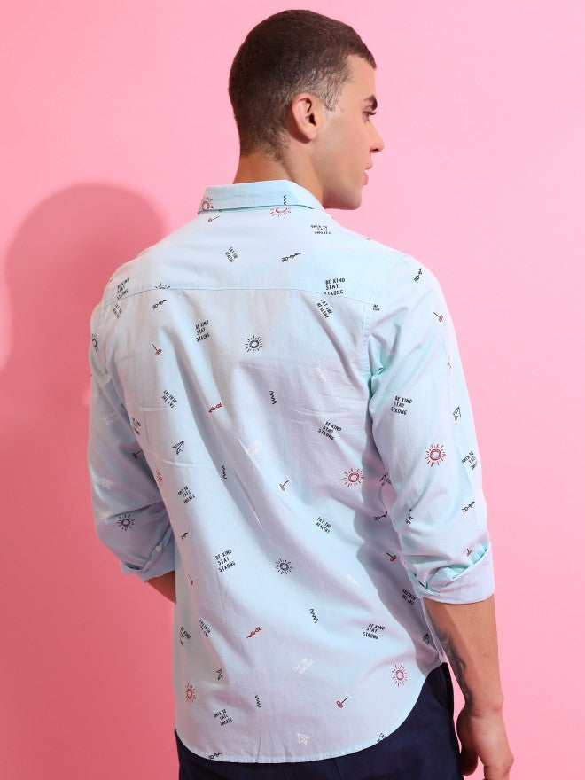 Ketch Men Light Blue Printed Slim Fit Casual Shirt - Blue - Image 3