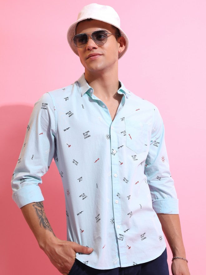 Ketch Men Light Blue Printed Slim Fit Casual Shirt - Blue - Image 4