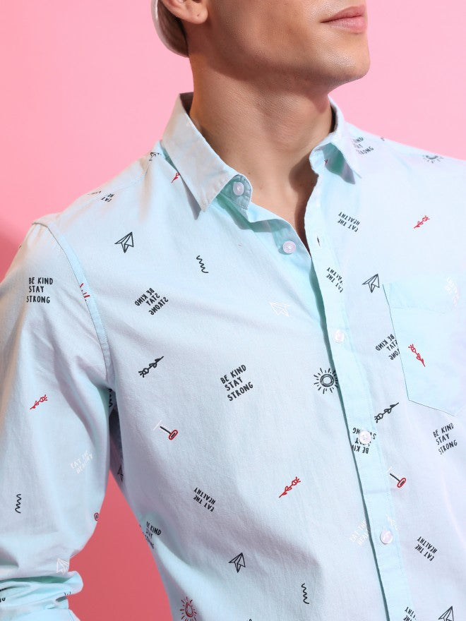 Ketch Men Light Blue Printed Slim Fit Casual Shirt - Blue - Image 5