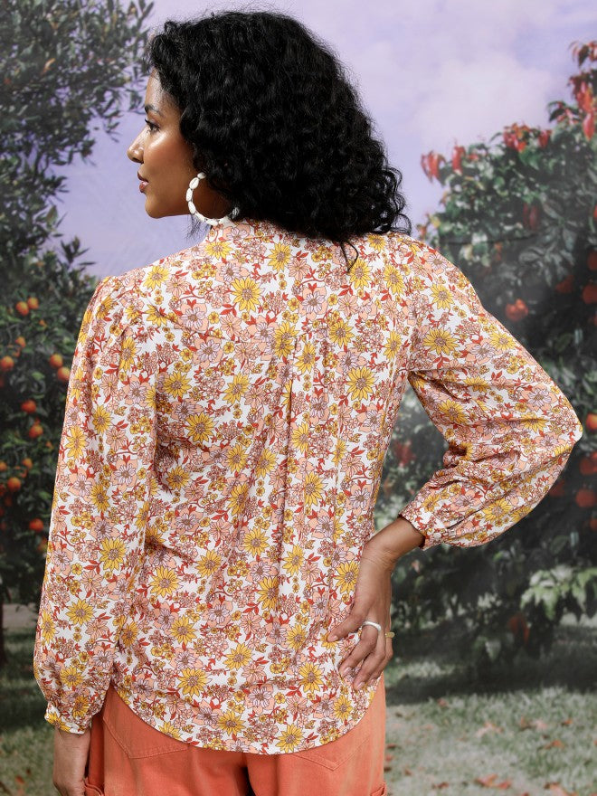 Ketch Women Yellow Printed Casual Shirt - Yellow - Image 3