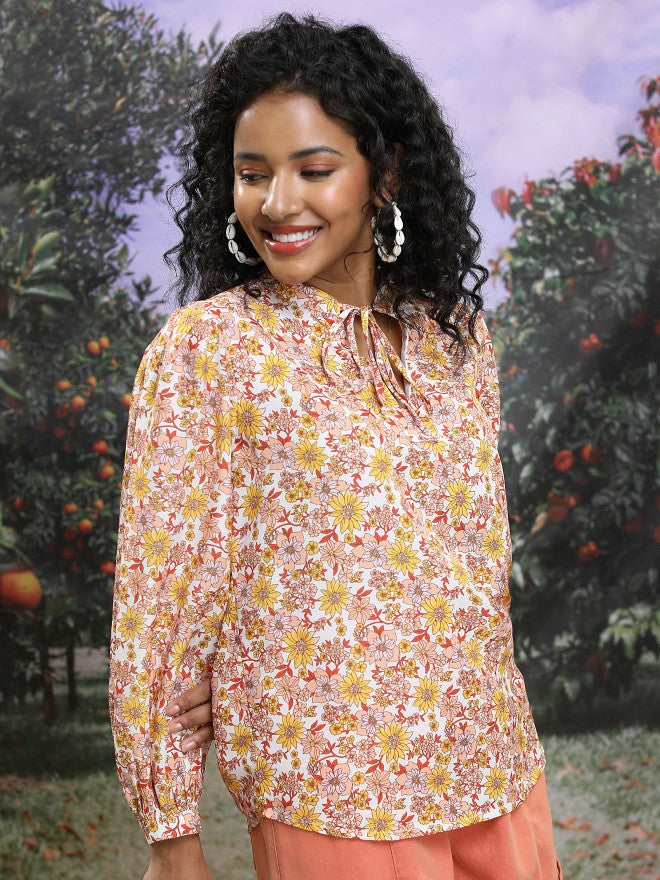 Ketch Women Yellow Printed Casual Shirt - Yellow - Image 6