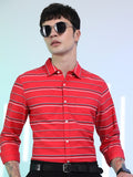 Ketch Men Coral Striped Slim Fit Casual Shirt - Red - Image 1