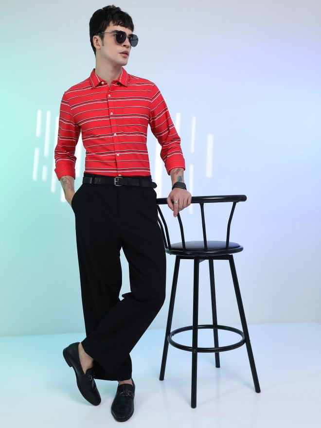 Ketch Men Coral Striped Slim Fit Casual Shirt - Red - Image 2