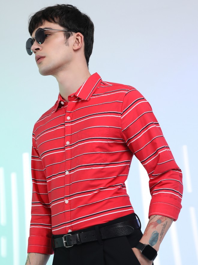 Ketch Men Coral Striped Slim Fit Casual Shirt - Red - Image 4