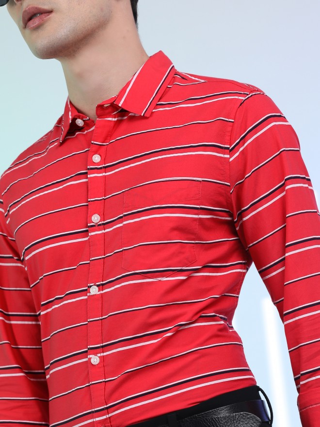 Ketch Men Coral Striped Slim Fit Casual Shirt - Red - Image 5