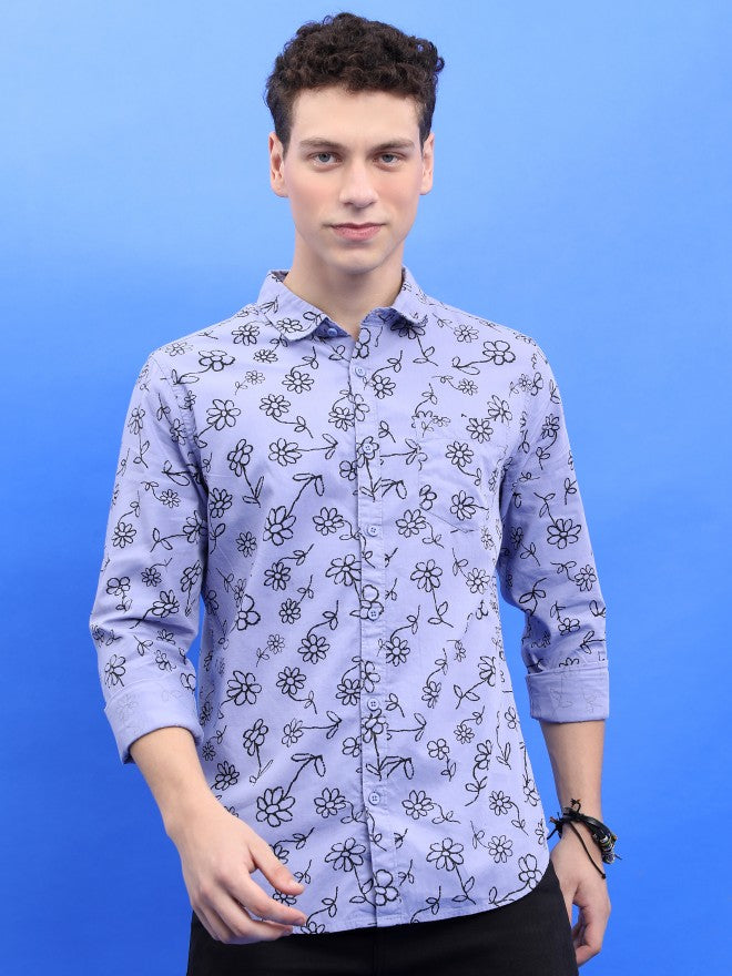 Ketch Men Lavender Printed Slim Fit Casual Shirt - Lavender - Image 1