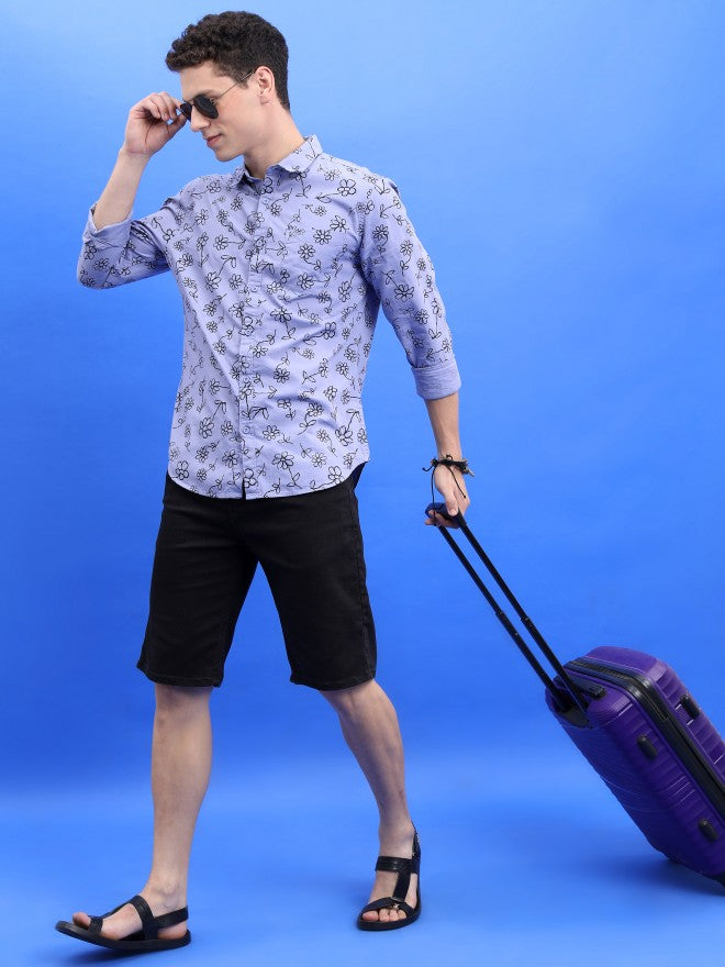 Ketch Men Lavender Printed Slim Fit Casual Shirt - Lavender - Image 2