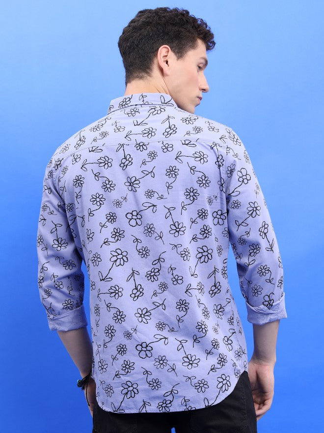 Ketch Men Lavender Printed Slim Fit Casual Shirt - Lavender - Image 3