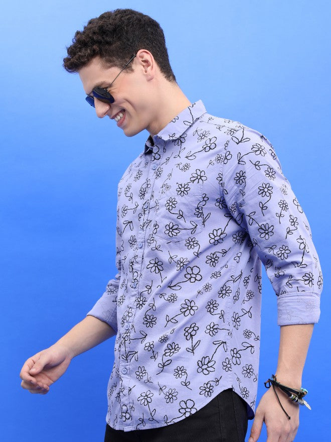 Ketch Men Lavender Printed Slim Fit Casual Shirt - Lavender - Image 4