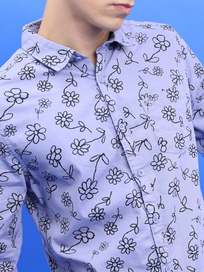 Ketch Men Lavender Printed Slim Fit Casual Shirt - Lavender - Image 5