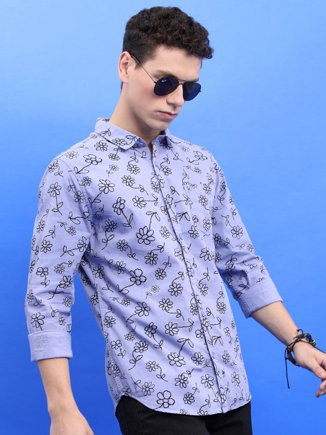 Ketch Men Lavender Printed Slim Fit Casual Shirt - Lavender - Image 6