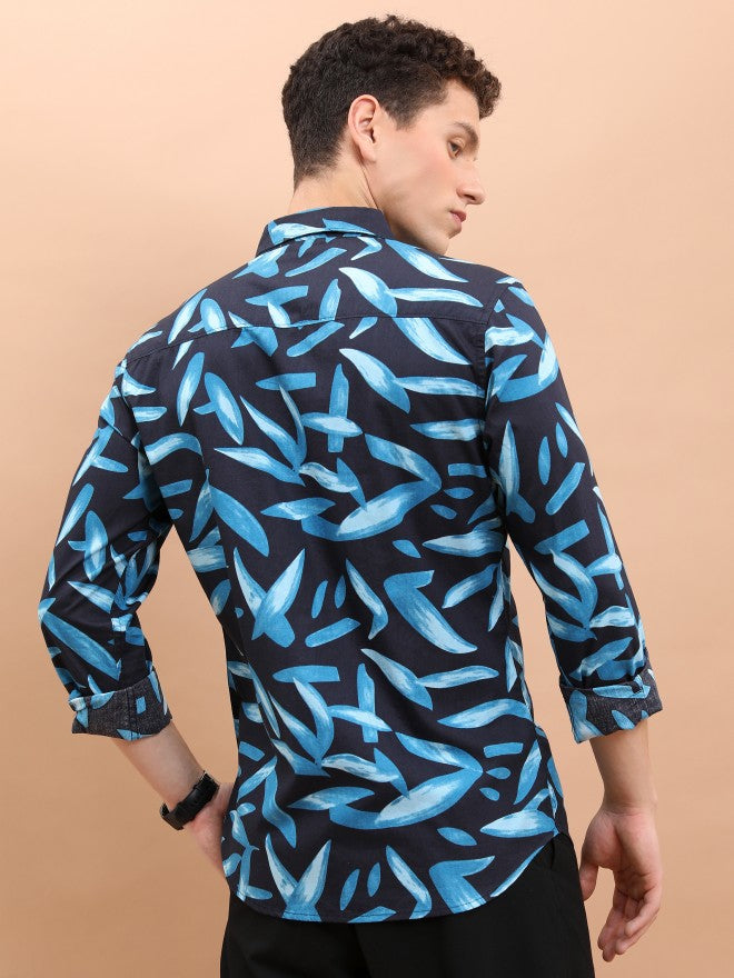 Ketch Men Black/Blue Printed Slim Fit Casual Shirt - Black - Image 3