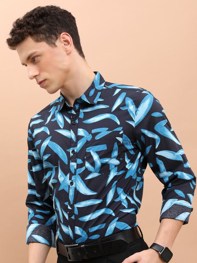 Ketch Men Black/Blue Printed Slim Fit Casual Shirt - Black - Image 4