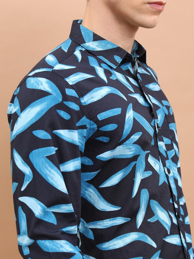 Ketch Men Black/Blue Printed Slim Fit Casual Shirt - Black - Image 5