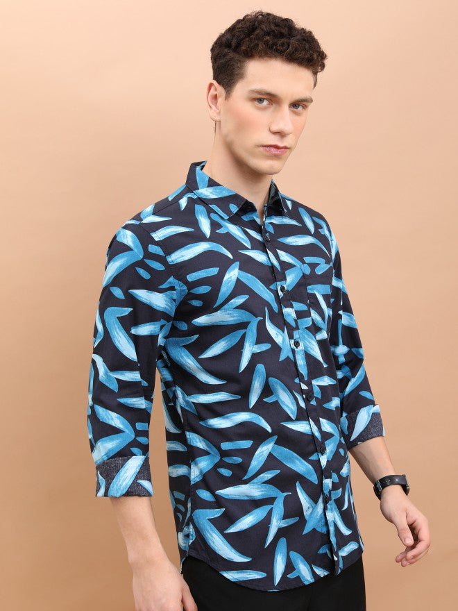 Ketch Men Black/Blue Printed Slim Fit Casual Shirt - Black - Image 6