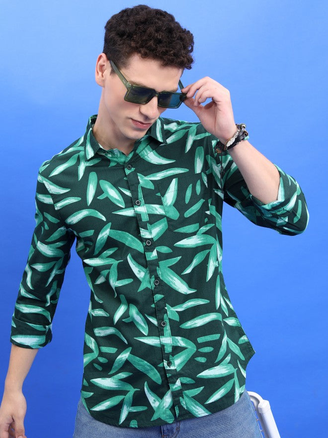 Ketch Men Dark Green/Green Printed Slim Fit Casual Shirt - Green - Image 1