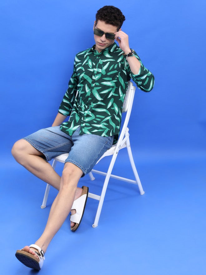 Ketch Men Dark Green/Green Printed Slim Fit Casual Shirt - Green - Image 2