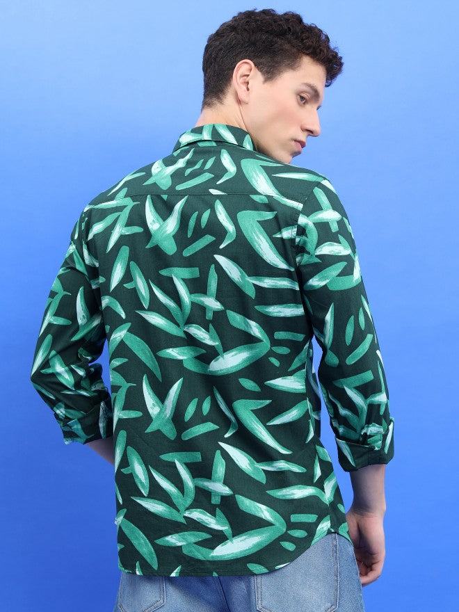 Ketch Men Dark Green/Green Printed Slim Fit Casual Shirt - Green - Image 3