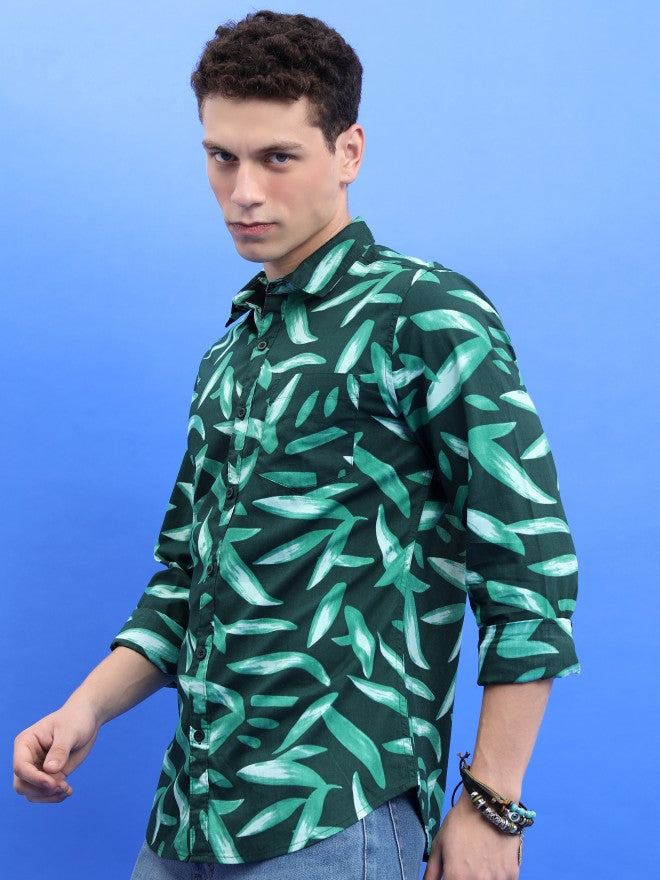 Ketch Men Dark Green/Green Printed Slim Fit Casual Shirt - Green - Image 4