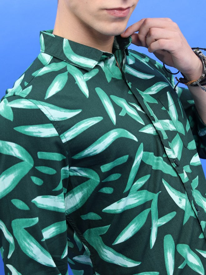 Ketch Men Dark Green/Green Printed Slim Fit Casual Shirt - Green - Image 5