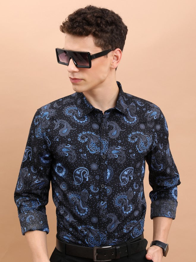 Ketch Men Navy Blue Printed Slim Fit Casual Shirt - Navy Blue - Image 1