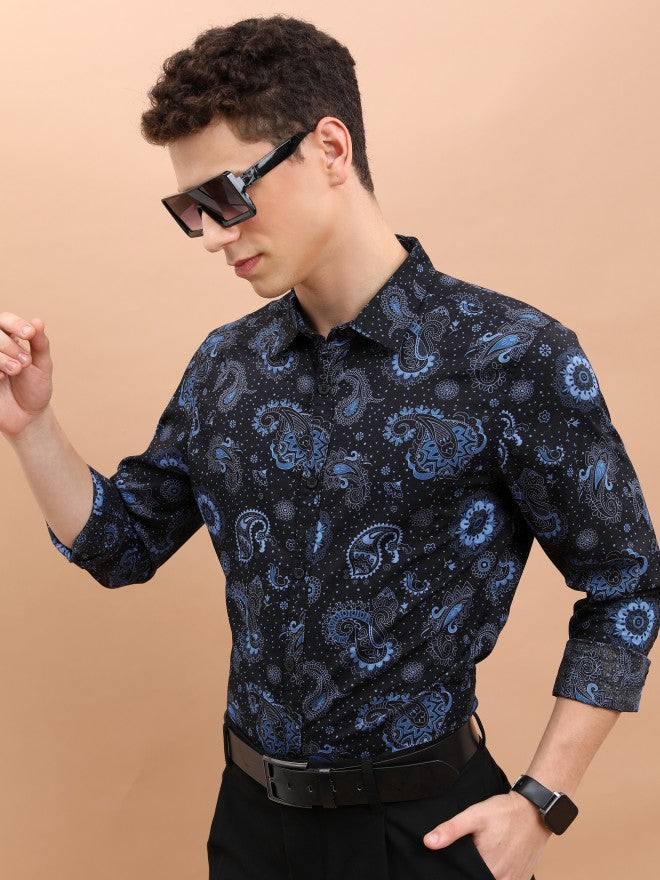 Ketch Men Navy Blue Printed Slim Fit Casual Shirt - Navy Blue - Image 4