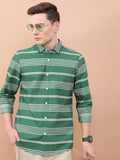 Ketch Men Dark Green Striped Slim Fit Casual Shirt - Green - Image 1