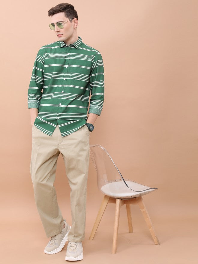 Ketch Men Dark Green Striped Slim Fit Casual Shirt - Green - Image 2