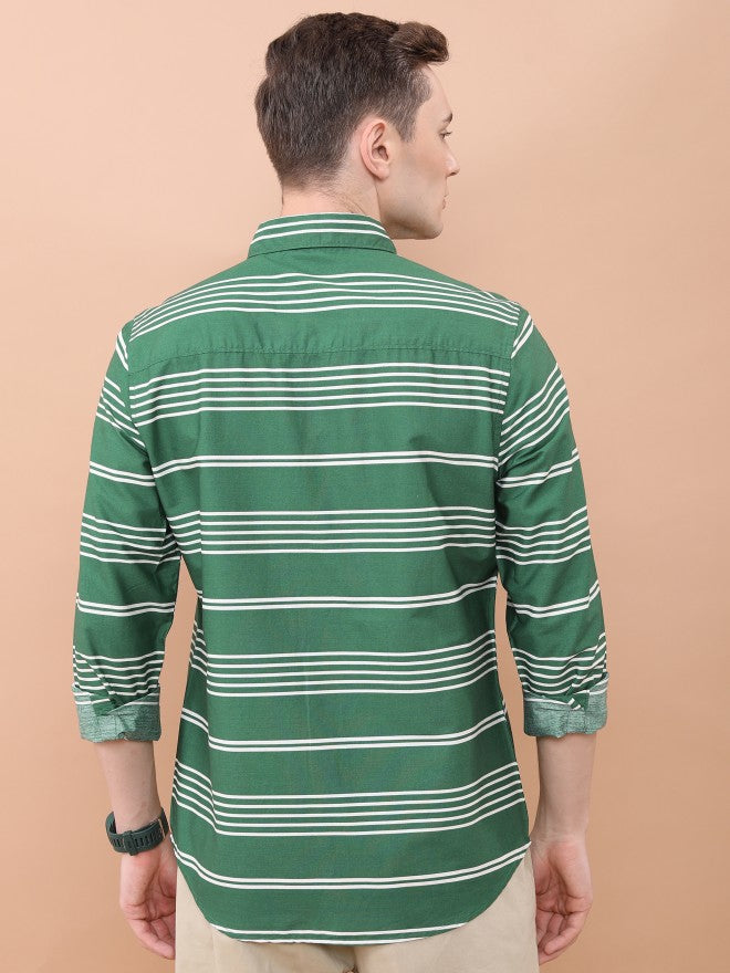 Ketch Men Dark Green Striped Slim Fit Casual Shirt - Green - Image 3