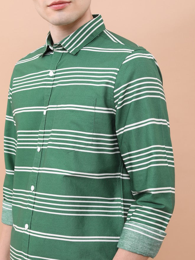 Ketch Men Dark Green Striped Slim Fit Casual Shirt - Green - Image 5