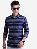 Ketch Men Dark Blue Striped Slim Fit Casual Shirt - Blue - Image 1