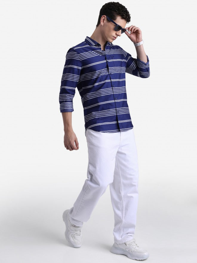 Ketch Men Dark Blue Striped Slim Fit Casual Shirt - Blue - Image 2