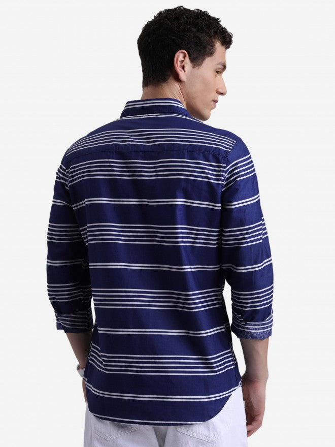 Ketch Men Dark Blue Striped Slim Fit Casual Shirt - Blue - Image 3