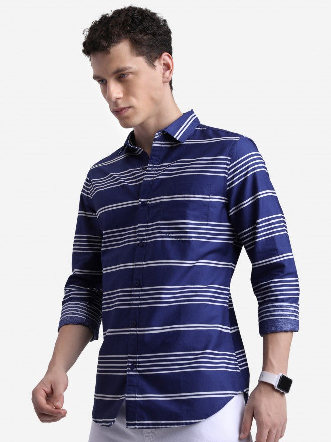 Ketch Men Dark Blue Striped Slim Fit Casual Shirt - Blue - Image 4