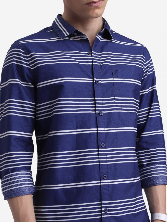 Ketch Men Dark Blue Striped Slim Fit Casual Shirt - Blue - Image 5