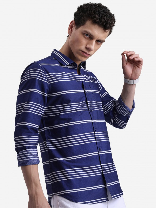 Ketch Men Dark Blue Striped Slim Fit Casual Shirt - Blue - Image 6