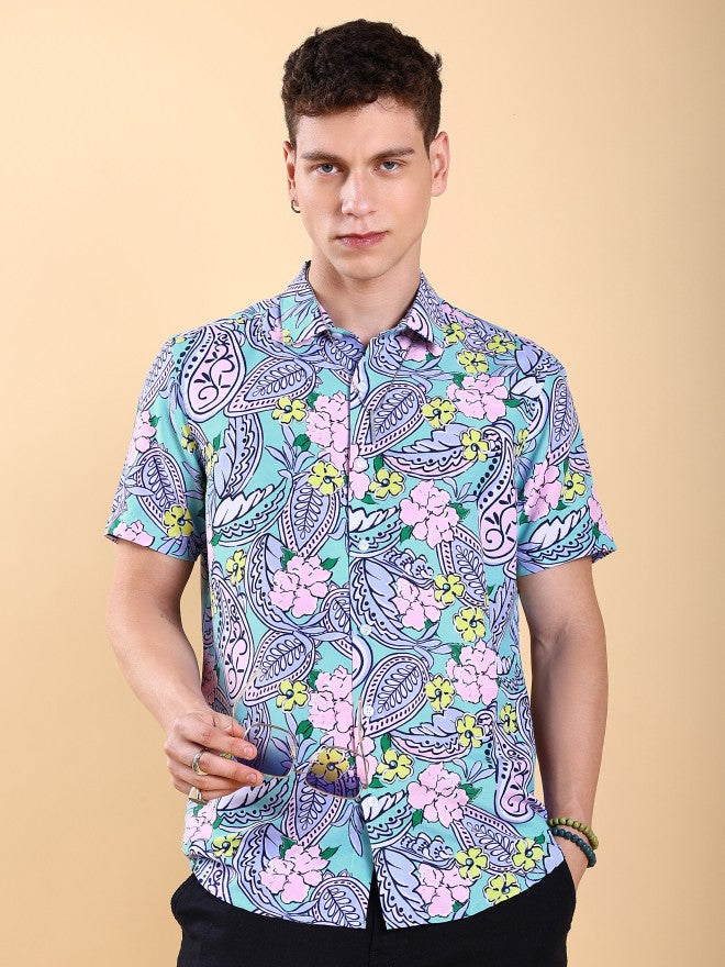 Ketch Men Lavender Printed Slim Fit Casual Shirt - Lavender - Image 1