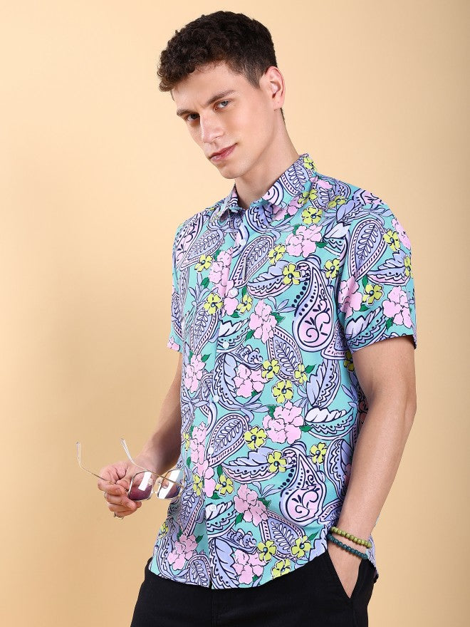 Ketch Men Lavender Printed Slim Fit Casual Shirt - Lavender - Image 4
