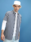 Ketch Men Navy Striped Slim Fit Casual Shirt - Navy Blue - Image 1