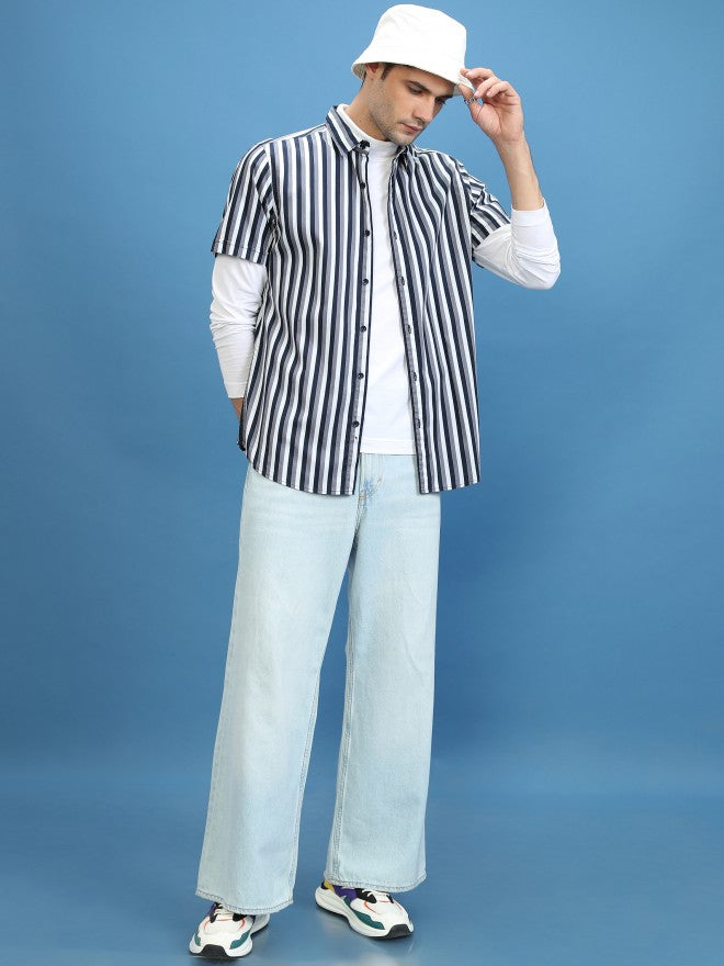 Ketch Men Navy Striped Slim Fit Casual Shirt - Navy Blue - Image 2