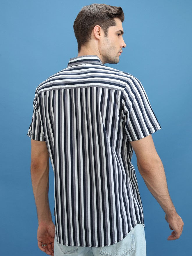 Ketch Men Navy Striped Slim Fit Casual Shirt - Navy Blue - Image 3