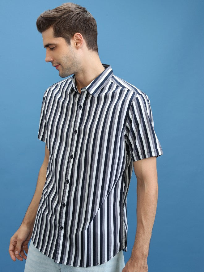 Ketch Men Navy Striped Slim Fit Casual Shirt - Navy Blue - Image 4