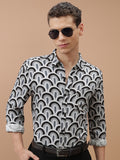 Ketch Men Lt Grey/Black Printed Slim Fit Casual Shirt - Grey - Image 1