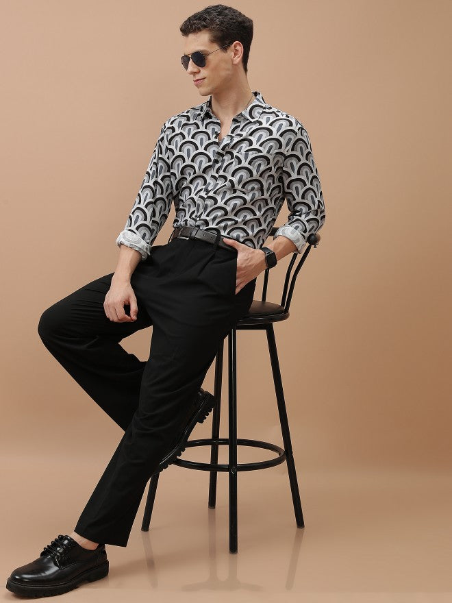 Ketch Men Lt Grey/Black Printed Slim Fit Casual Shirt - Grey - Image 2