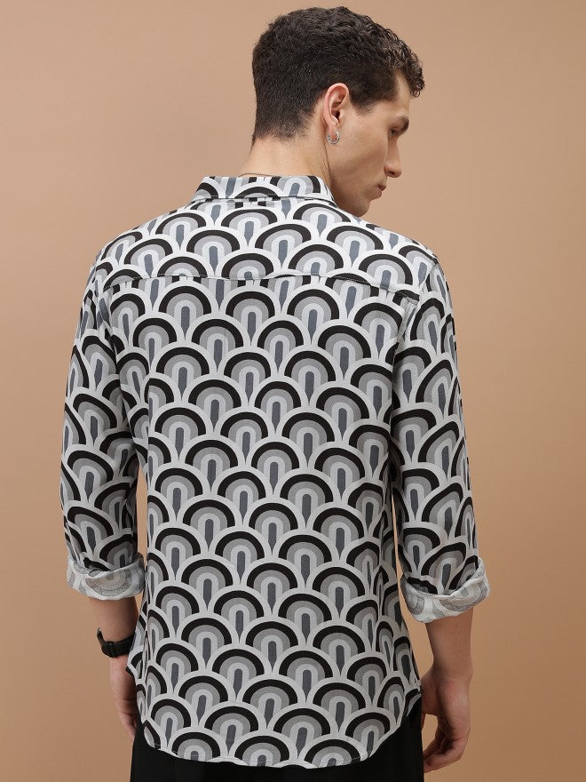 Ketch Men Lt Grey/Black Printed Slim Fit Casual Shirt - Grey - Image 3