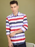 Ketch Men White/Red Striped Slim Fit Shirt - White - Image 1