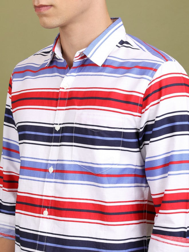 Ketch Men White/Red Striped Slim Fit Shirt - White - Image 5